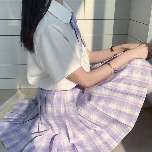 Kawaii Plaid Two-Piece Uniform Set 🍇