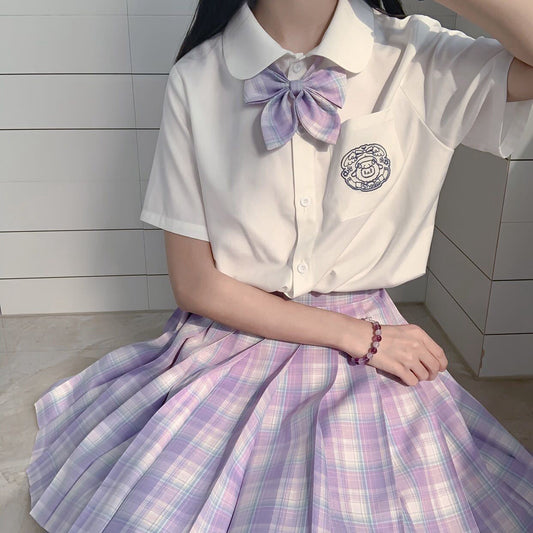 Kawaii Plaid Two-Piece Uniform Set 🍇